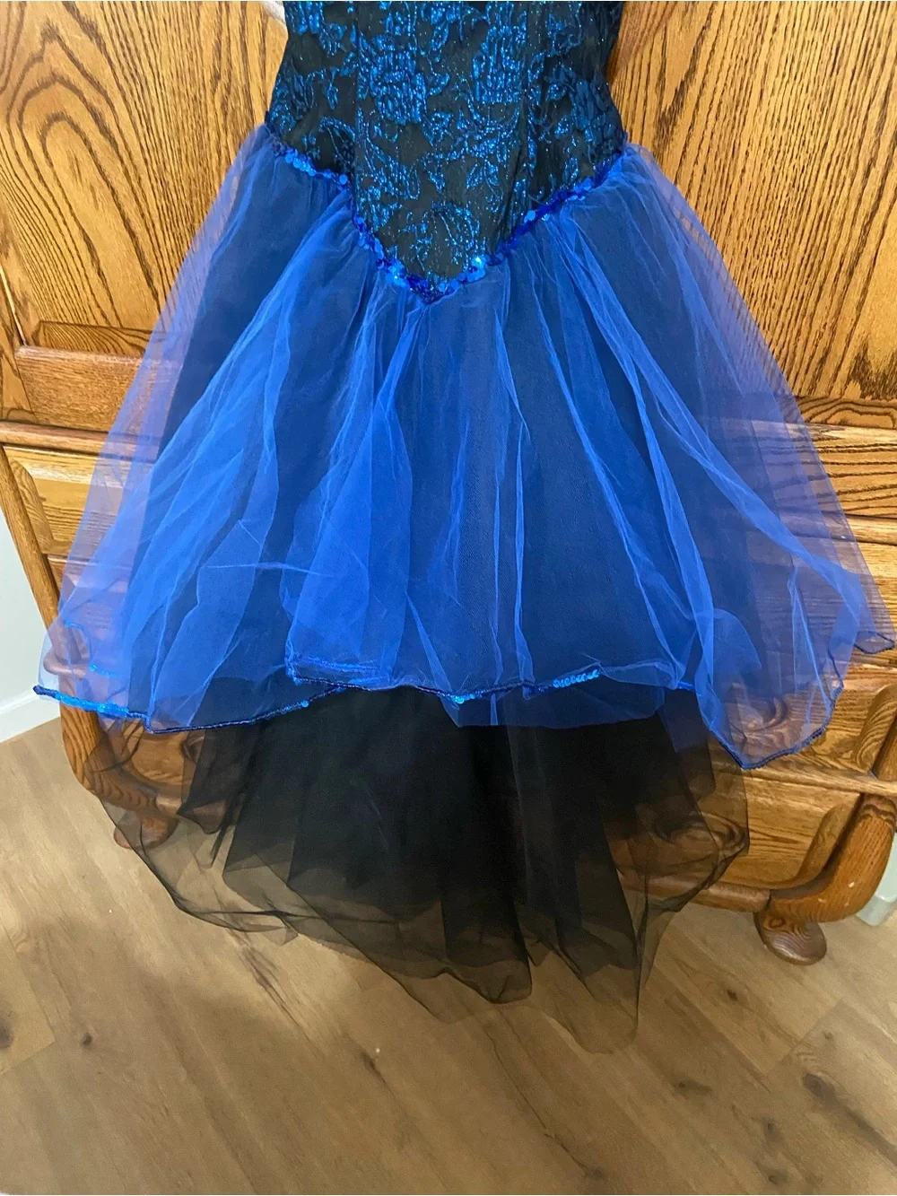Blue Black Sparkle Tutu Leotard Tulle High-Low Party Dress Dance Girls Large